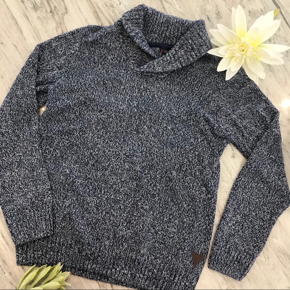 Guess Shawl-Collared sweater, blue and gray